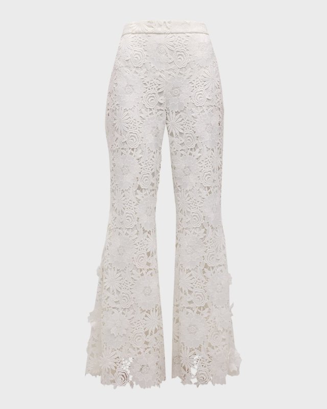 Tanya High-Rise Flare-Leg Floral Lace Pants